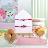 Set Of Two Rakhis With Besan Laddo N Mathri