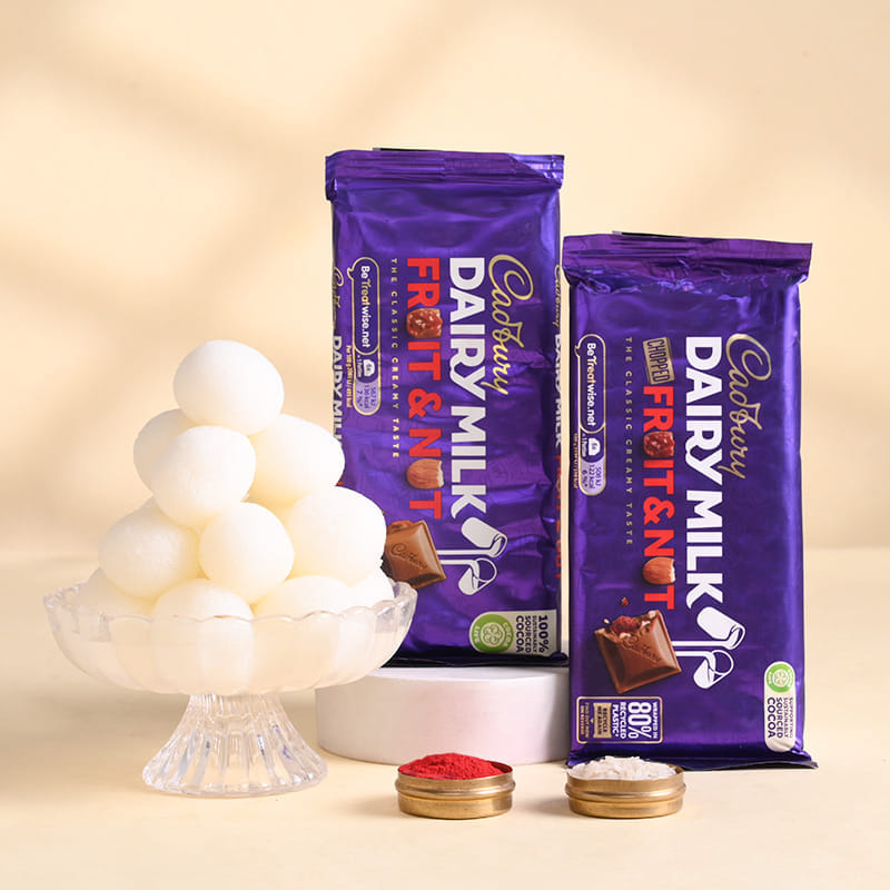 Designer Rakhi Duo With Rasgullas N Chocolates