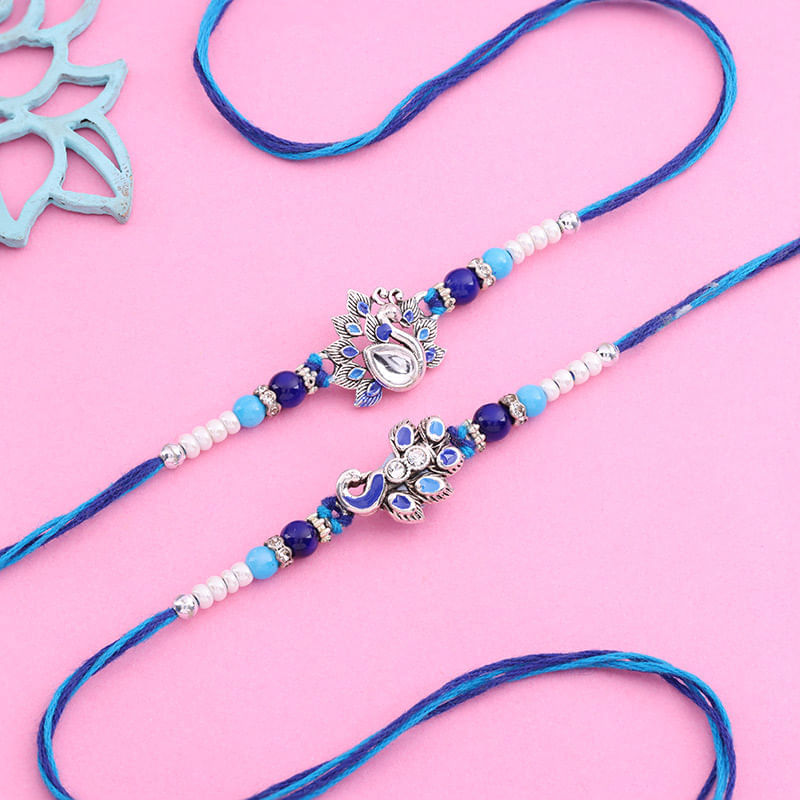 Set Of Two Regal Charm Peacock Rakhis