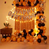 Shimmering Black N Gold Birthday Balloon Decor
