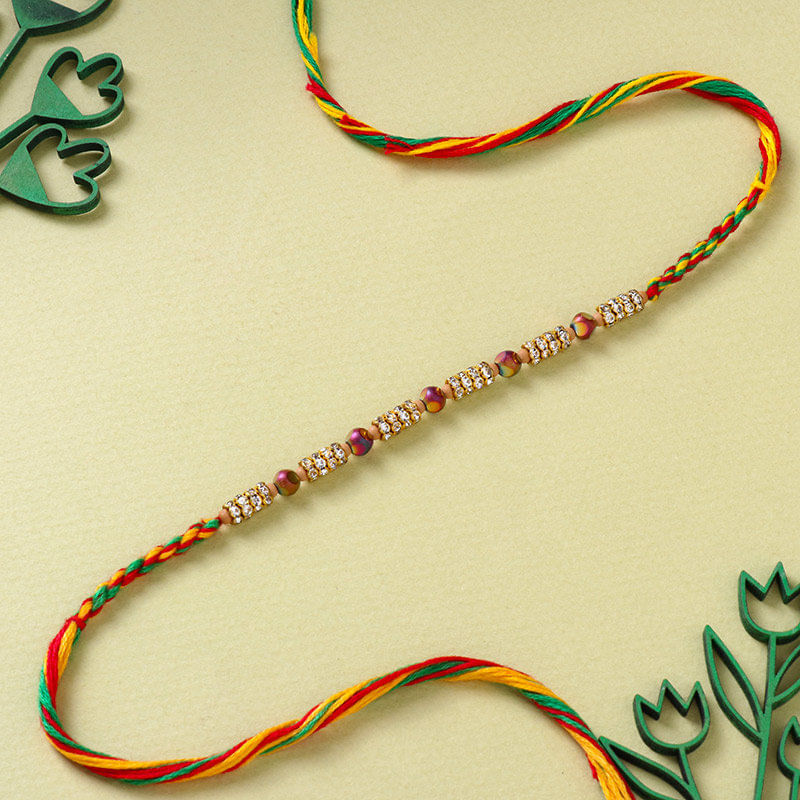 Shimmering Golden Beads Rakhi