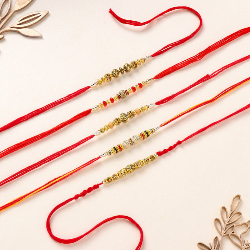 Set Of 5 Ethnic Metal Finish Rakhi