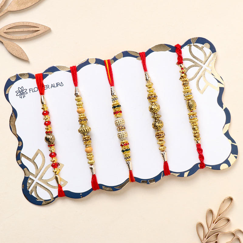 Set Of 5 Ethnic Metal Finish Rakhi
