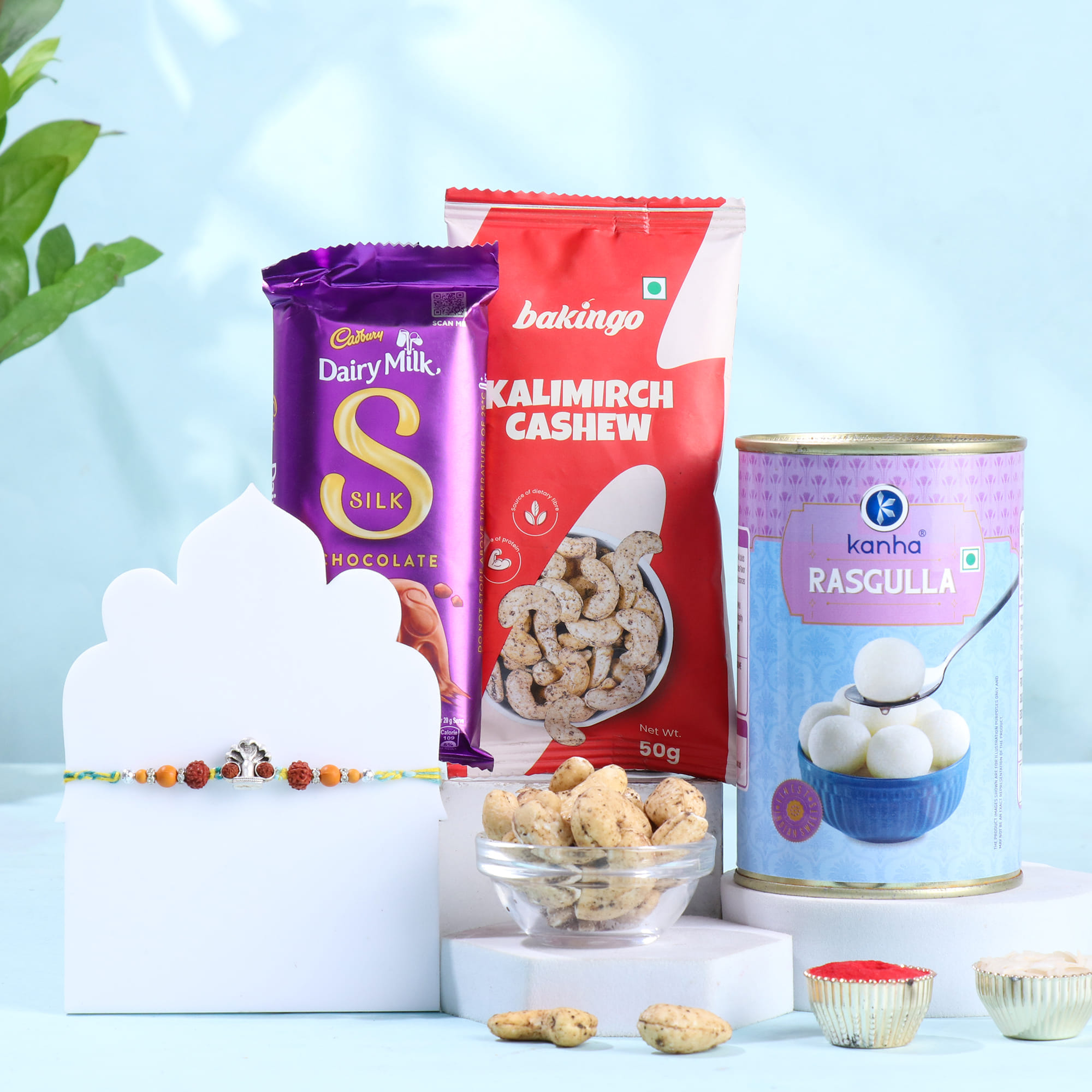 Shiva Rudraksha Rakhi With Sweet N Nutty Treats