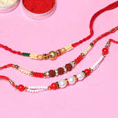 Siblings Love - Set of 3 Designer Rakhis A Complementary Pack of Roli and Chawal
