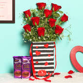 Valentines Red Roses with Chocolates For Chocolate Day Gift