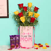 Mixed Roses Box With Chocolates For Mom