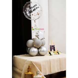 Silver Bday Balloon Bunch