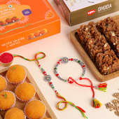 Silver Beads Bhaiya Bhabhi Rakhi With Sweets