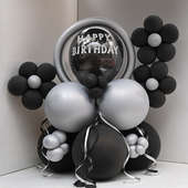 Silver Black Happy Birthday Balloon Arrangement