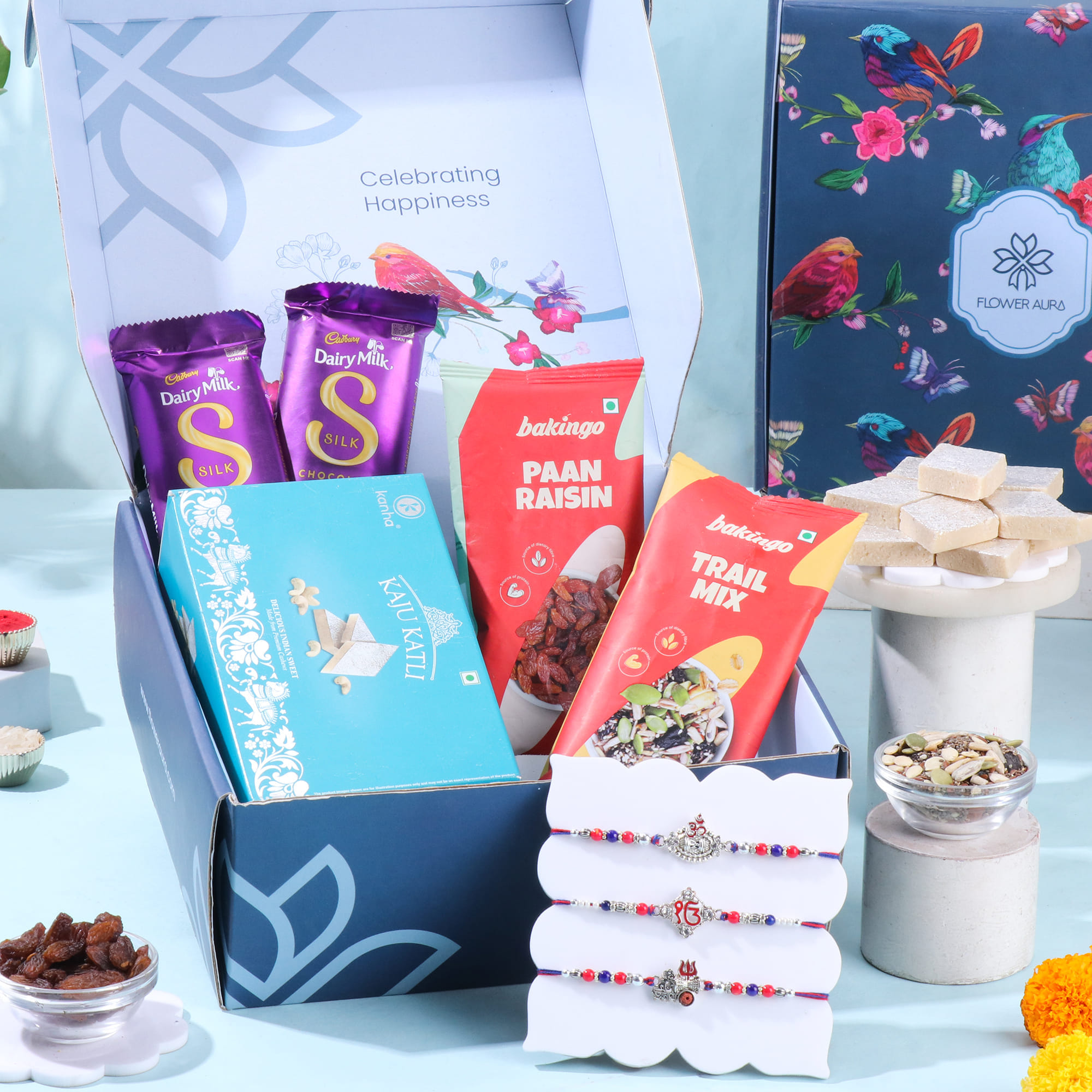 Silver Divine Rakhi Trio With Festive Hamper