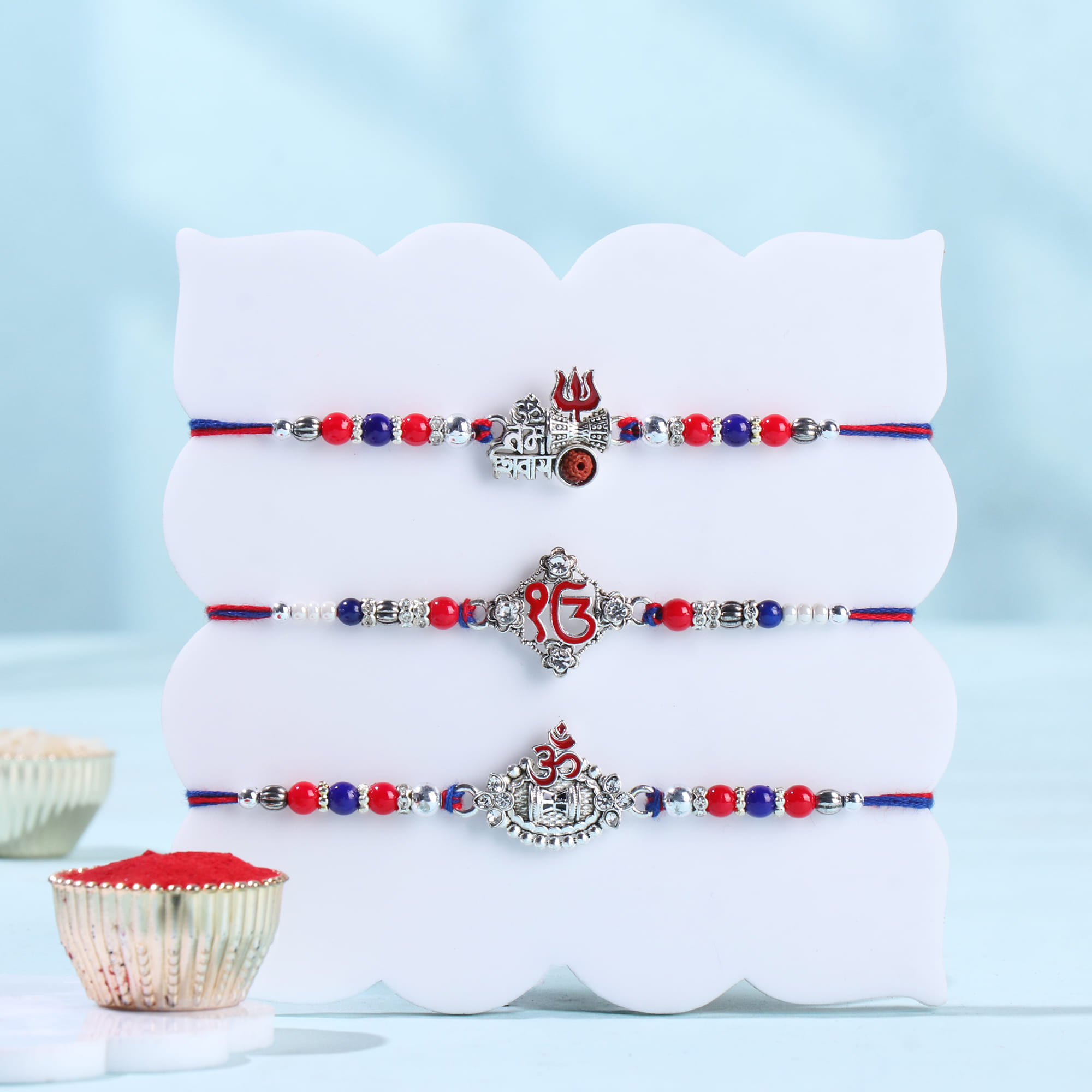 Silver Divine Rakhi Trio With Festive Hamper