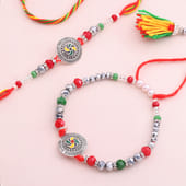 Silver Finish Fancy Bhaiya Bhabhi Rakhi