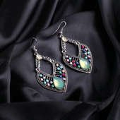 Silver Finish Multicolour Heart Earrings