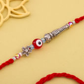Silver Floral Charm Evil Eye Rakhi