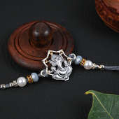 Silver Ganesha Beads Rakhi - Divine rakhi, Ganesh Rakhi