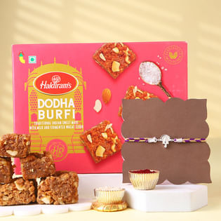 Silver Ganesha Rakhi With Dodha Burfi