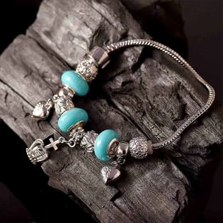 Silver Heart Charm Blue Bracelet