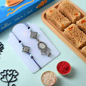 Silver Mirror Work Rakhis With Haldiram Milk Cake