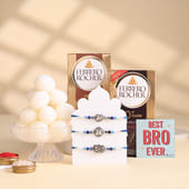 Silver Motifs Designer Rakhi Duo With Sweet Treats