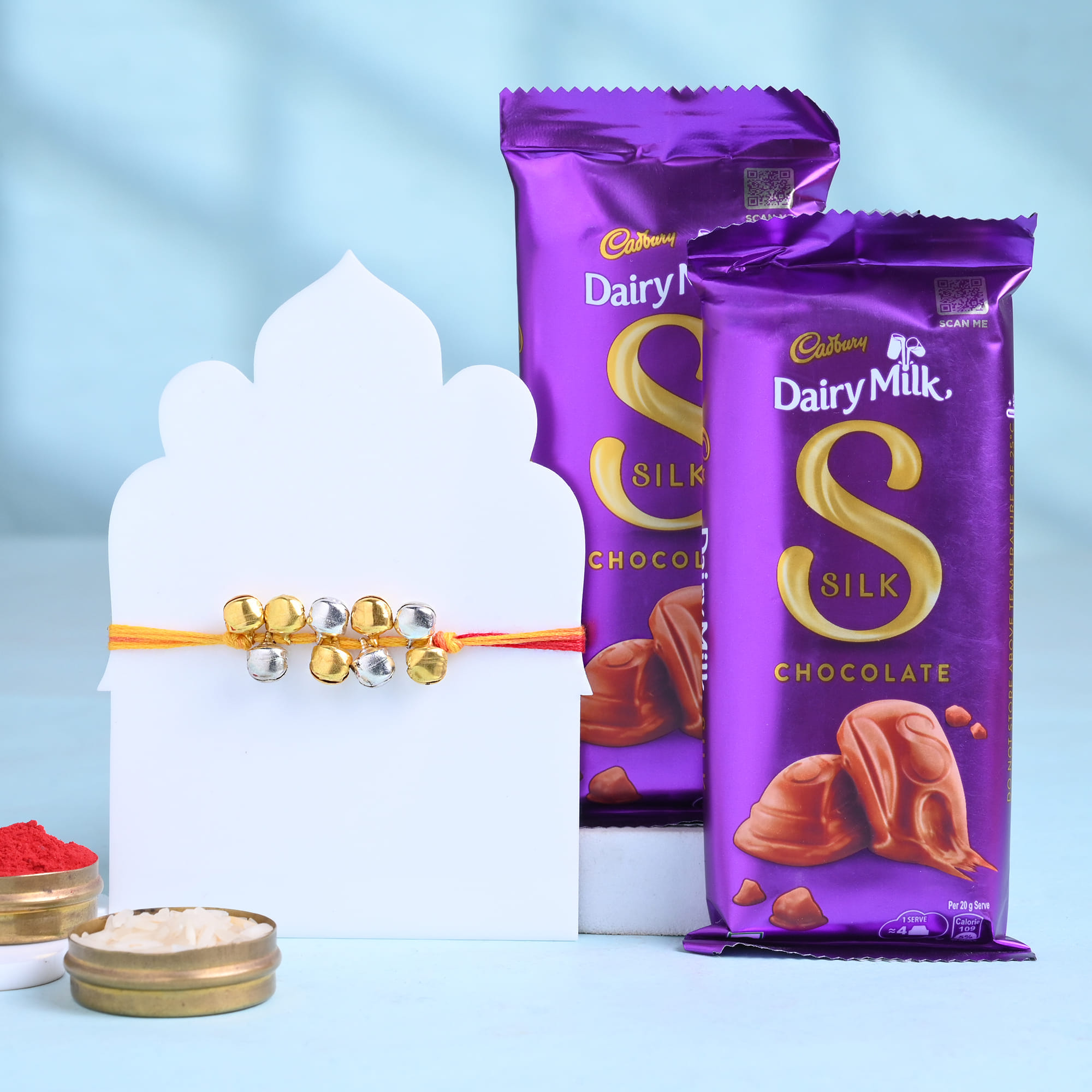 Silver N Golden Ghungroo Rakhi With Chocolates