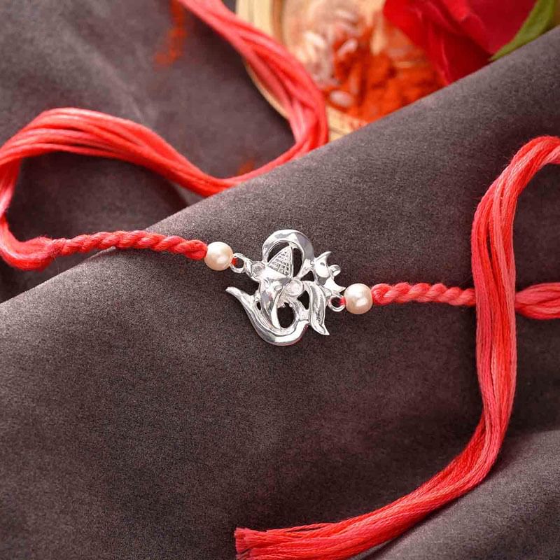 Silver Om Ganesha Studded Rakhi