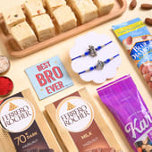 Silver Radha Krishna Rakhi Duo N Treats Hamper