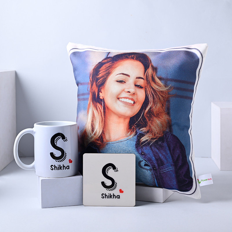 The Perfect Personalised Trio with Cusion, Mug and Coaster - New Year Gifts