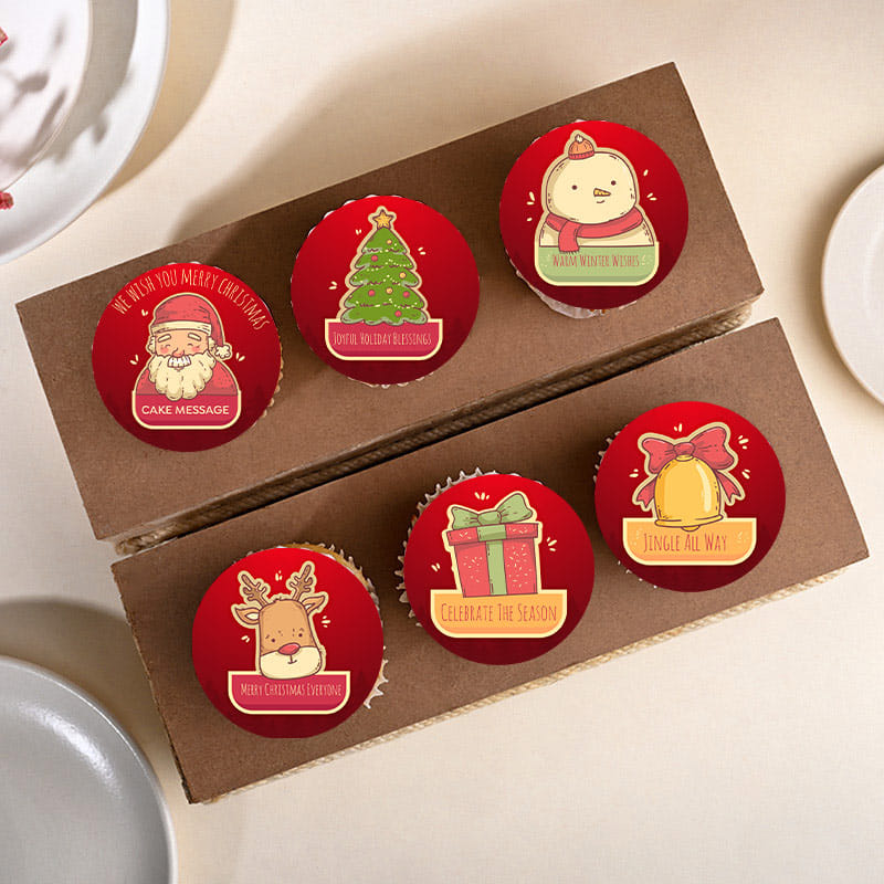 Six Christmas Doodled Cupcakes