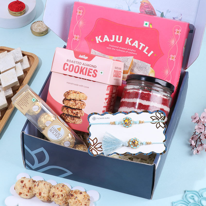 Sky Blue Bhaiya Bhabhi Rakhis With Sweet Delights
