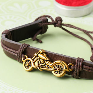 Sleek Bullet Charm Leather Rakhi for Kids