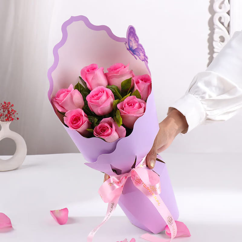Sleeved Ballet Of Blushing Pink Roses