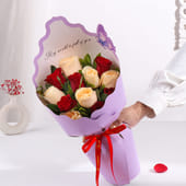 Sleeved Ballet Of Peach N Red Roses