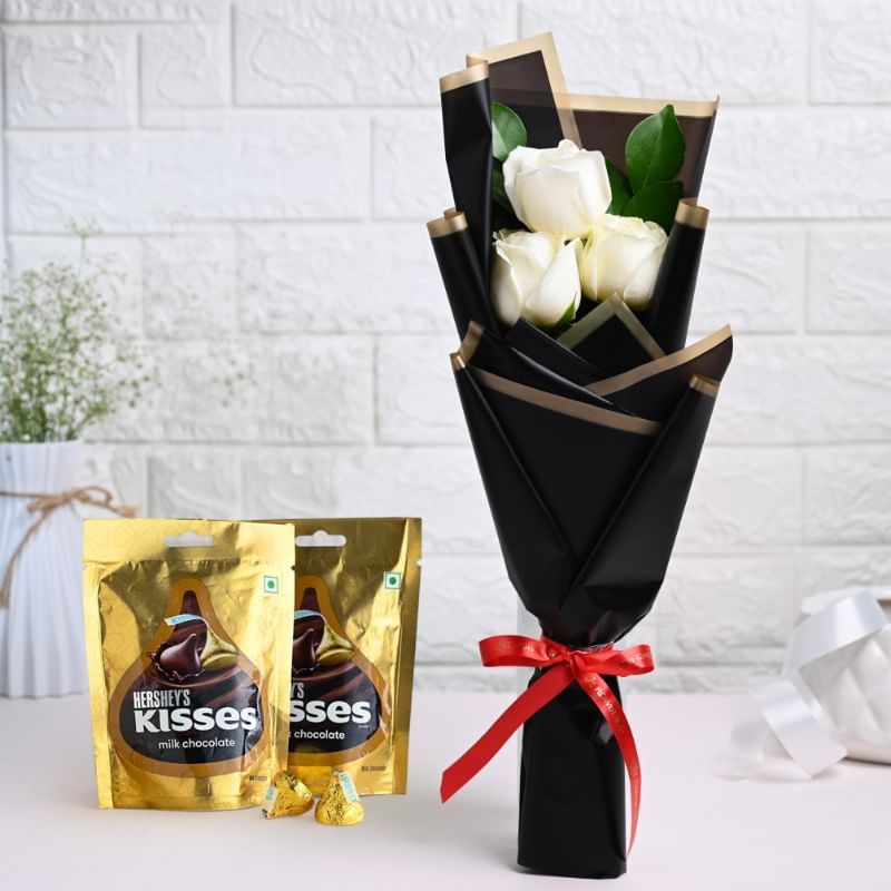 Snow White Roses With Chocolates