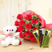 Snowed In Love - Combo gift of lovely 12 red roses bunch and 1 teddy