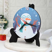 Front View of Snowman Circular Table Clock