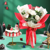 Snowy Roses N Christmas Cake Combo