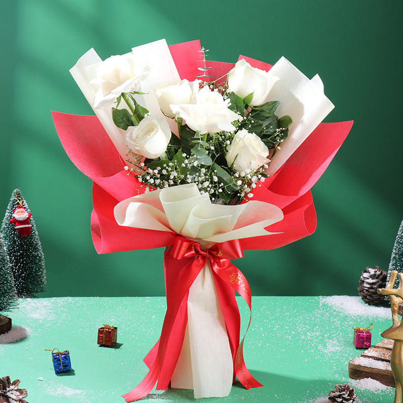 Snowy Roses N Christmas Cake Combo