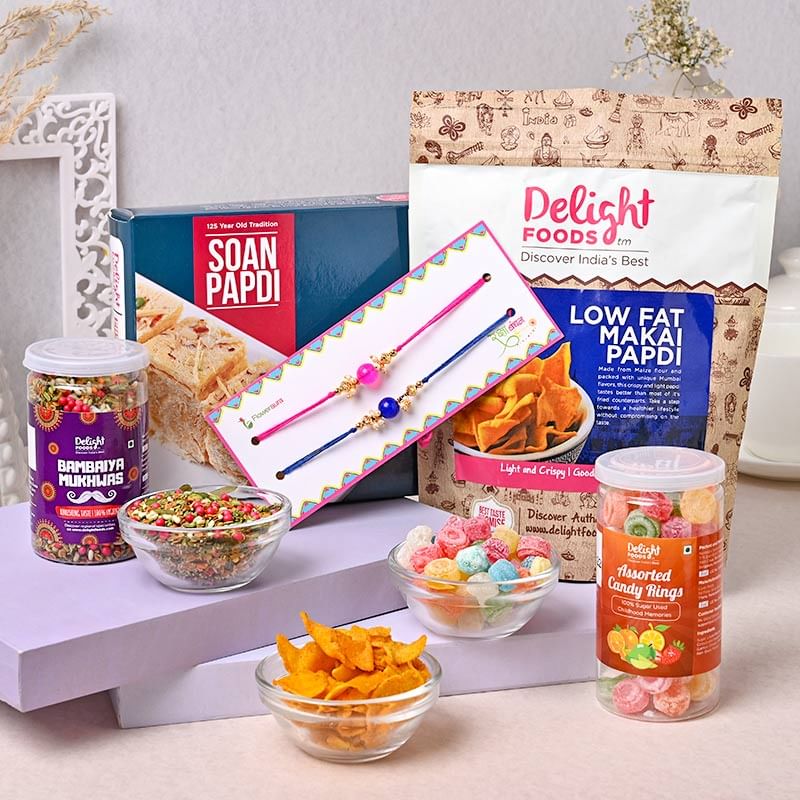 Send Set of 2 Pearl Rakhi online for Brother with Sweets