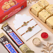 Set of 2 Designer Rakhi With Snickers Treat and Soan Papdi