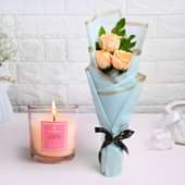 Soft Blush Roses With Scented Candle