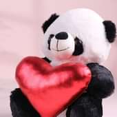 Zoom view Soft cuddly panda holding a shiny red heart (20 cm)