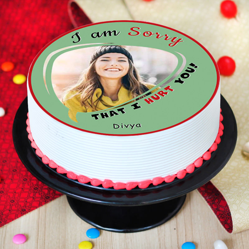 Saying Sorry from Heart Photo Cake - Zoom View