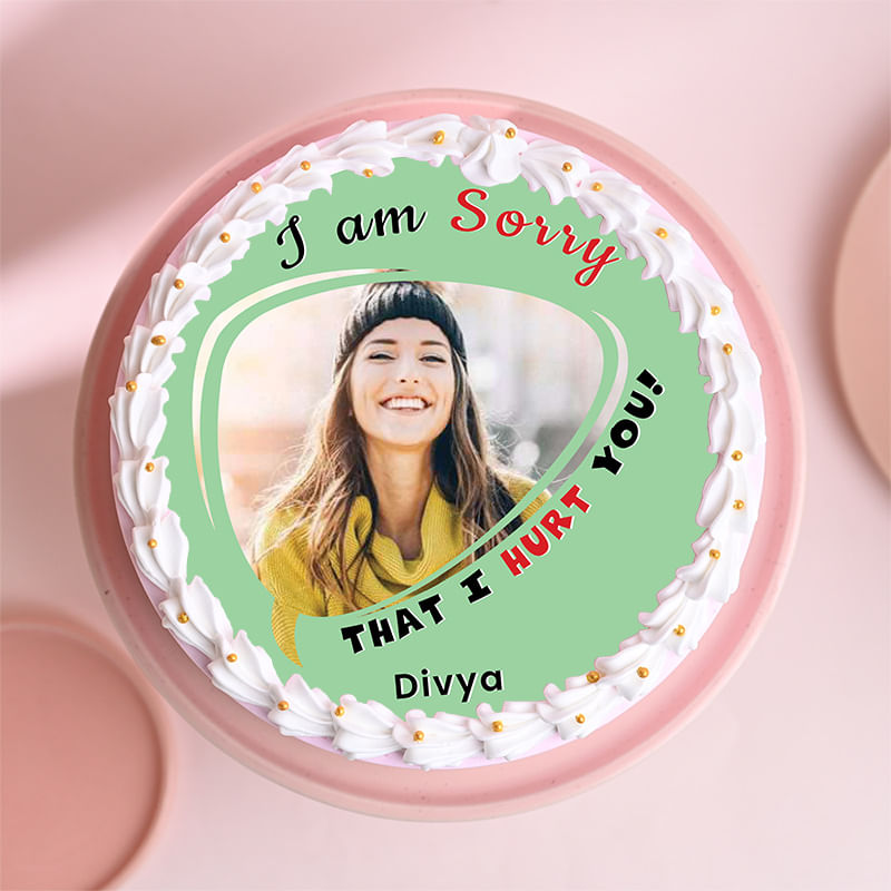 Sorry from Heart Photo Cake - Top View