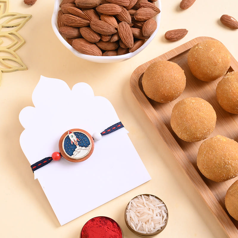 Space Rocket Kids Rakhi With Almonds N Ladoos
