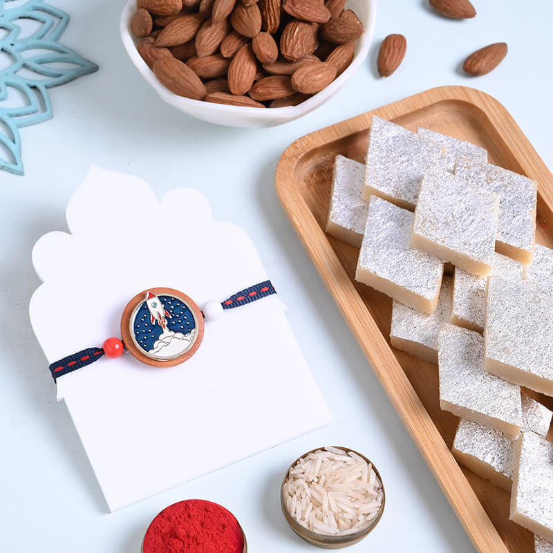 Space Rocket Kids Rakhi With Kaju Katli N Almonds
