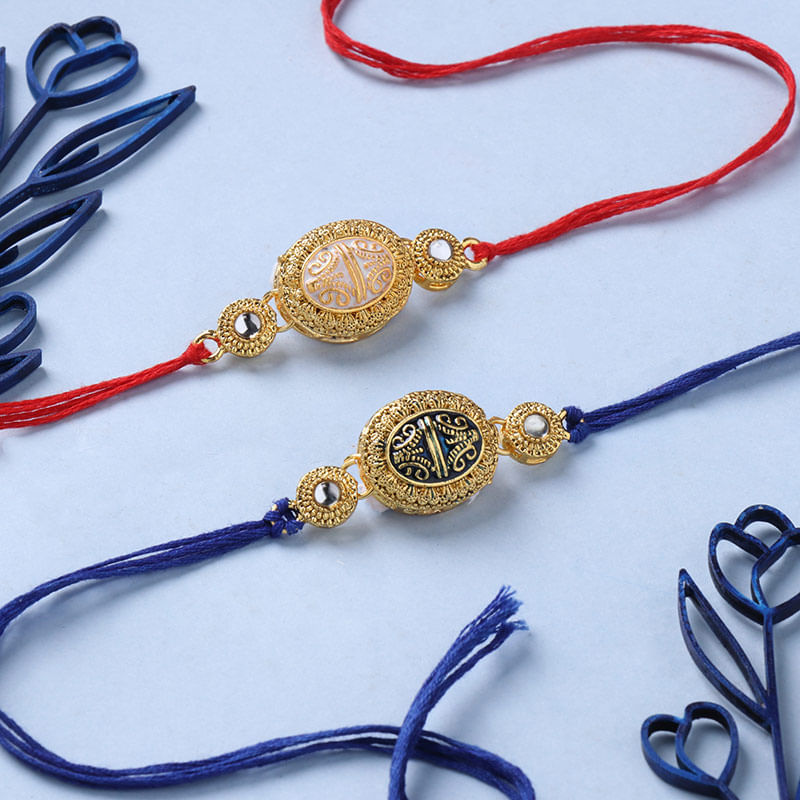 Designer Rakhi Duo With Haldiram Kaju Katli