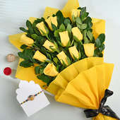 Sparkling Meenakari Rakhi N Yellow Roses Bouquet