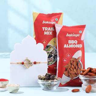 Sparkling Om Rakhi With Trail Mix N Almonds