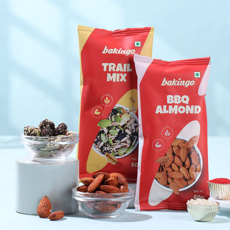Sparkling Om Rakhi With Trail Mix N Almonds